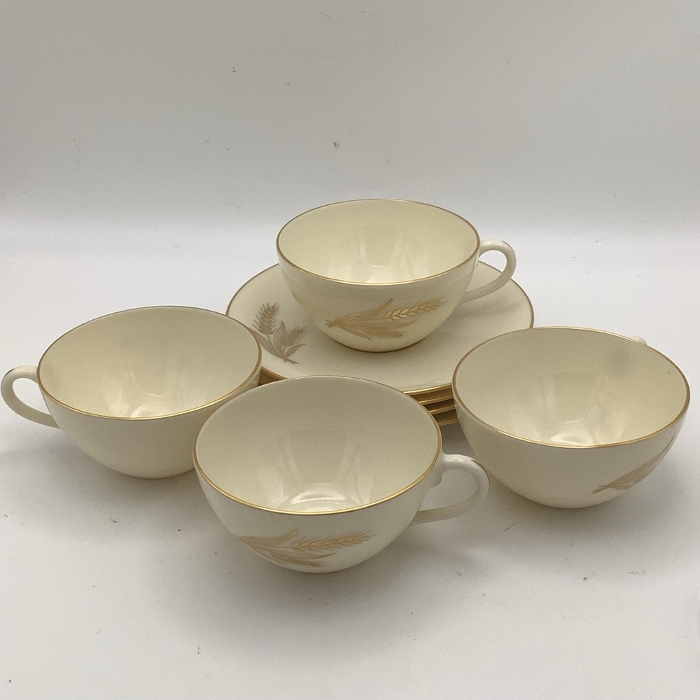 Four Vintage Lenox Wheat Cup and Saucer Sets